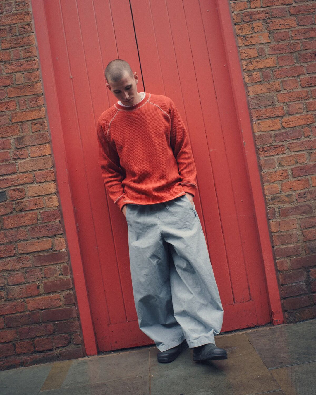 Range Waffle Sweat - Signal Red/Ecru