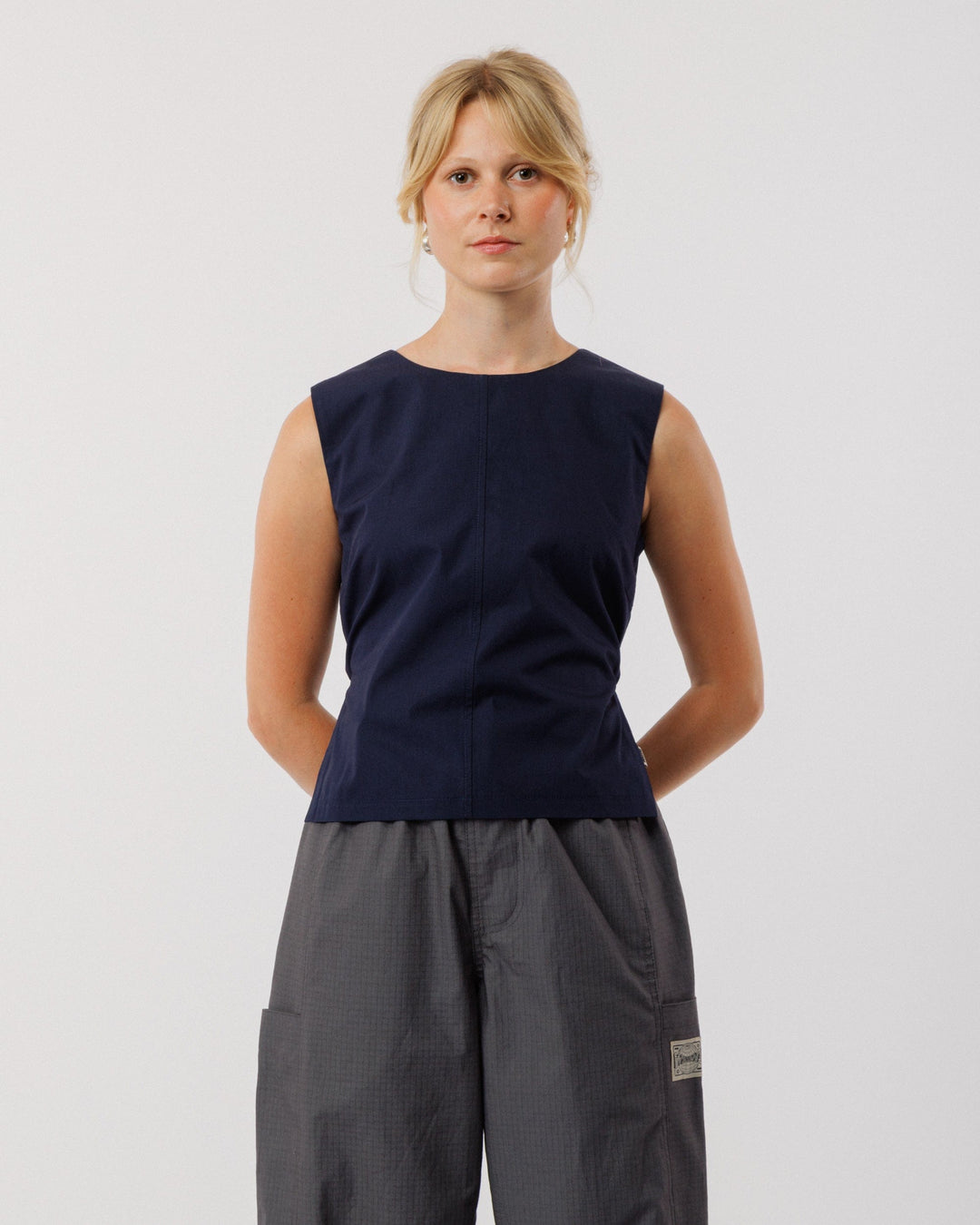 Aimee Poplin Top - Indigo Blue