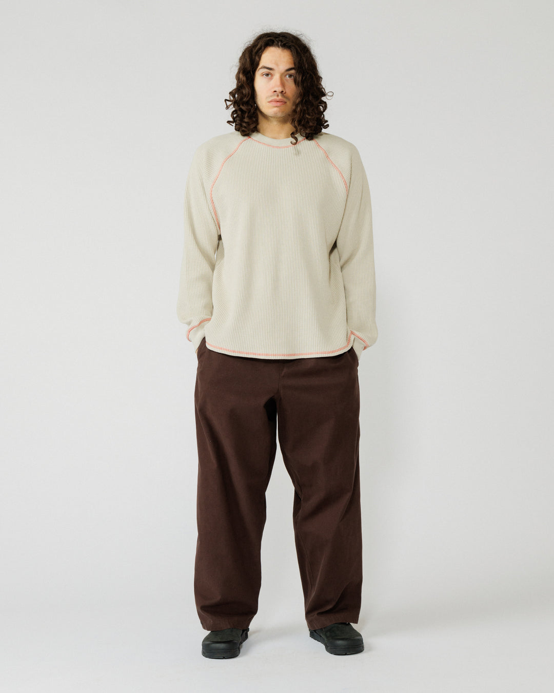 Range Waffle Sweat - Stone/Orange