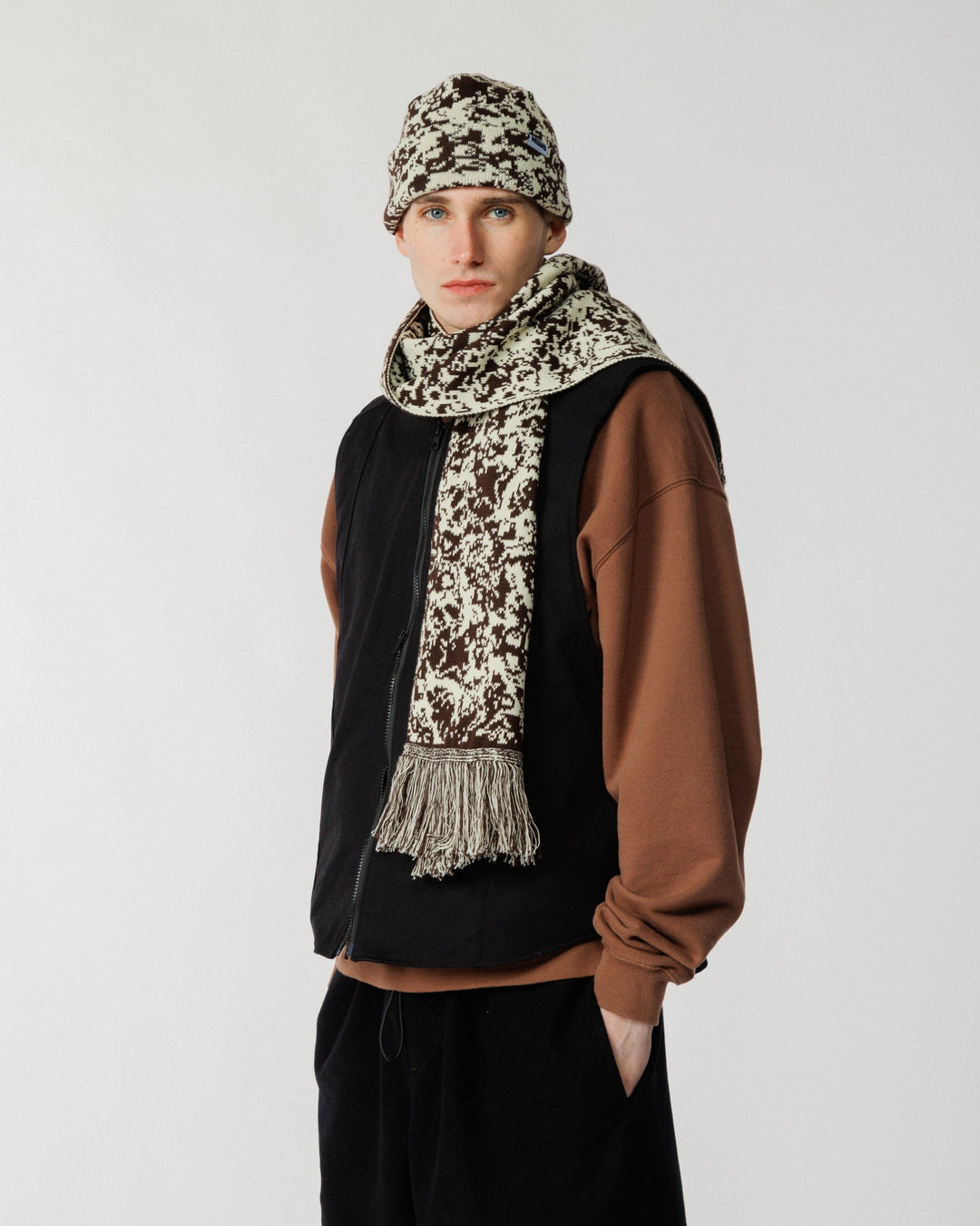 Barley & Hat Scarf Gift Set - Brown & Natural