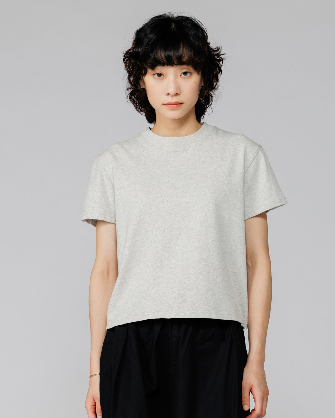 Mid-Weight Cropped Organic T-Shirt - Grey Marl