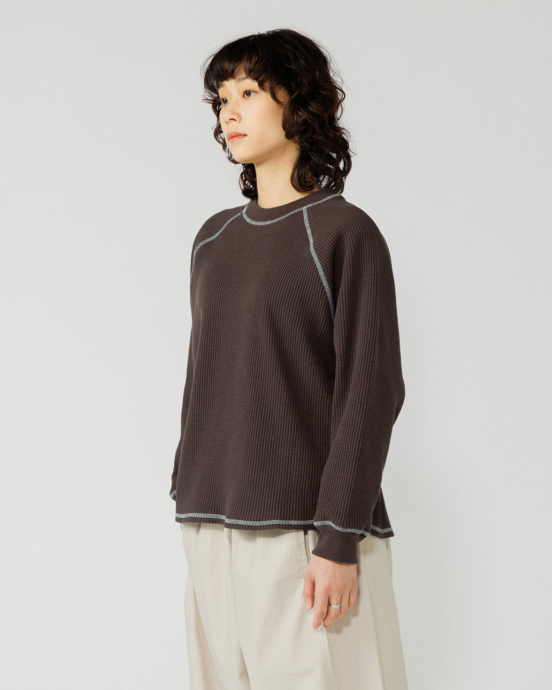 Range Waffle Sweat - Chocolate Brown/Powder Blue
