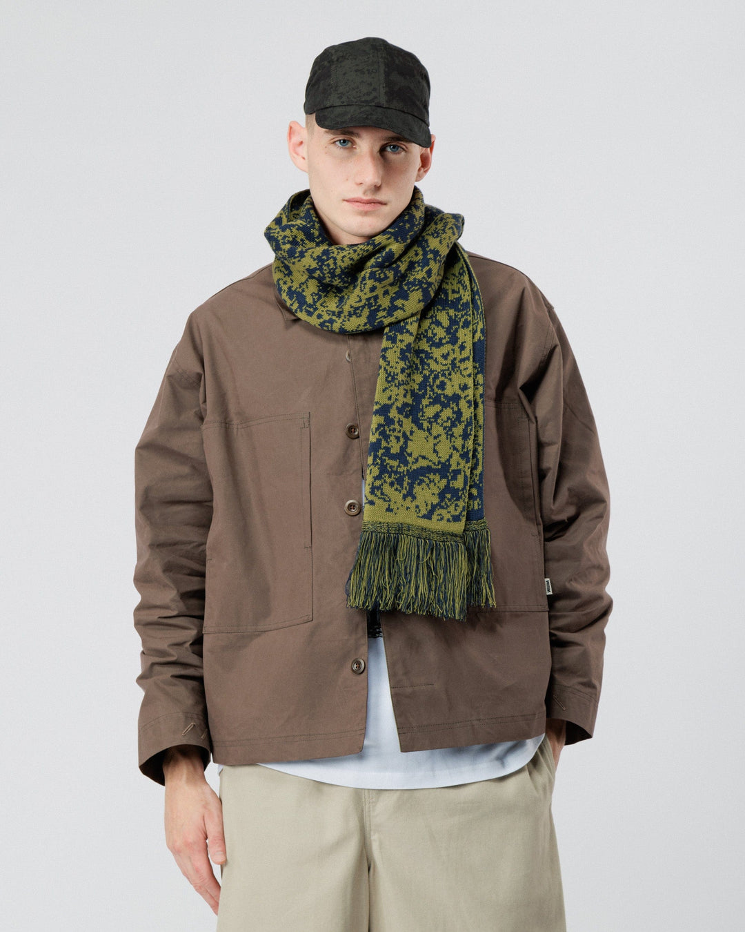 Barley Hat & Scarf Set - Khaki & Navy