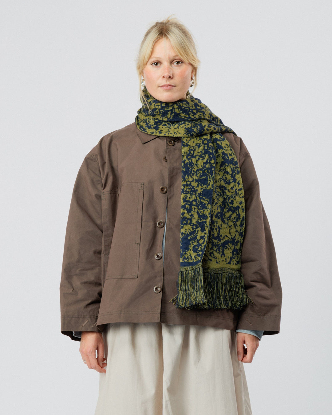 Barley Hat & Scarf Set - Khaki & Navy