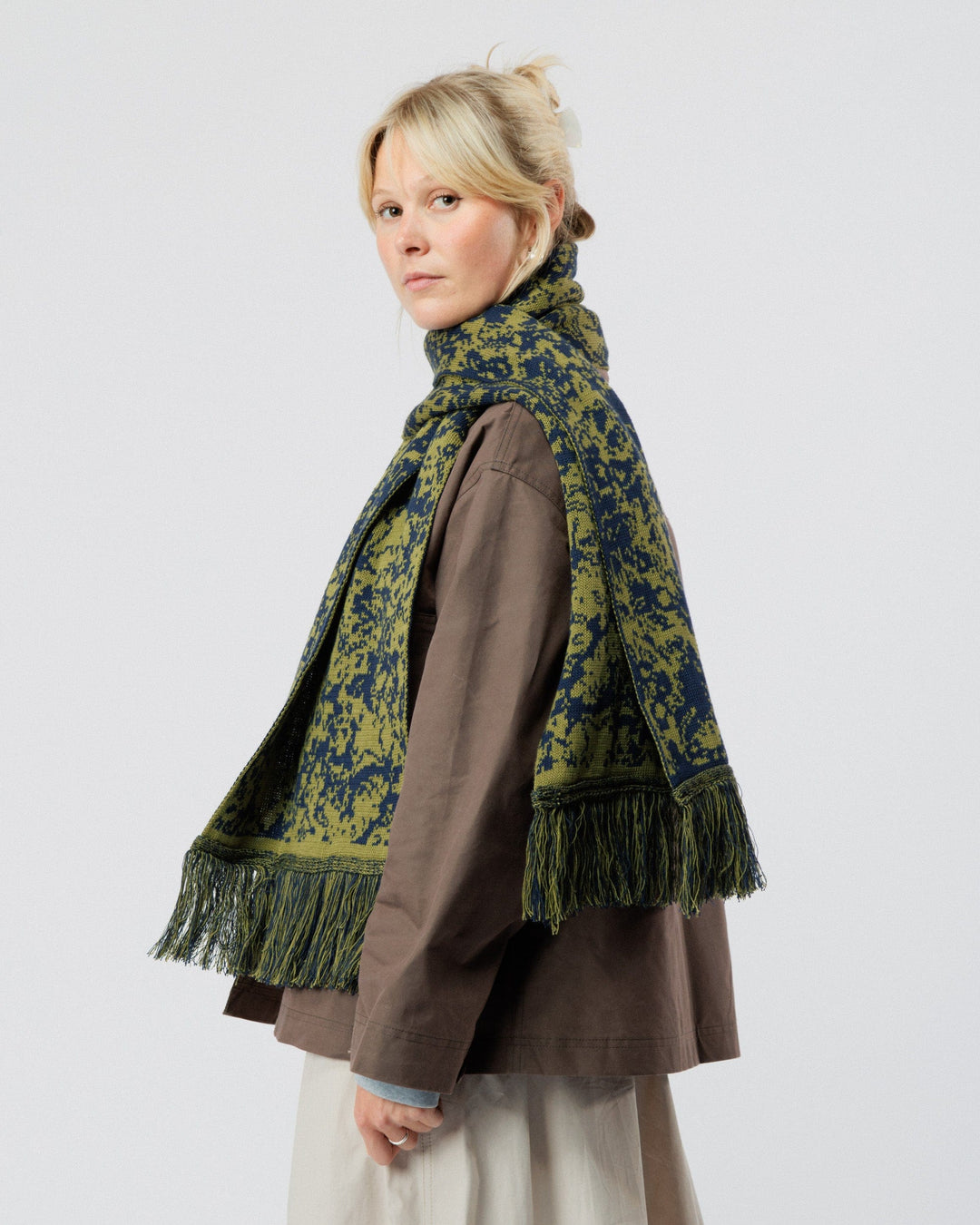 Barley Hat & Scarf Set - Khaki & Navy