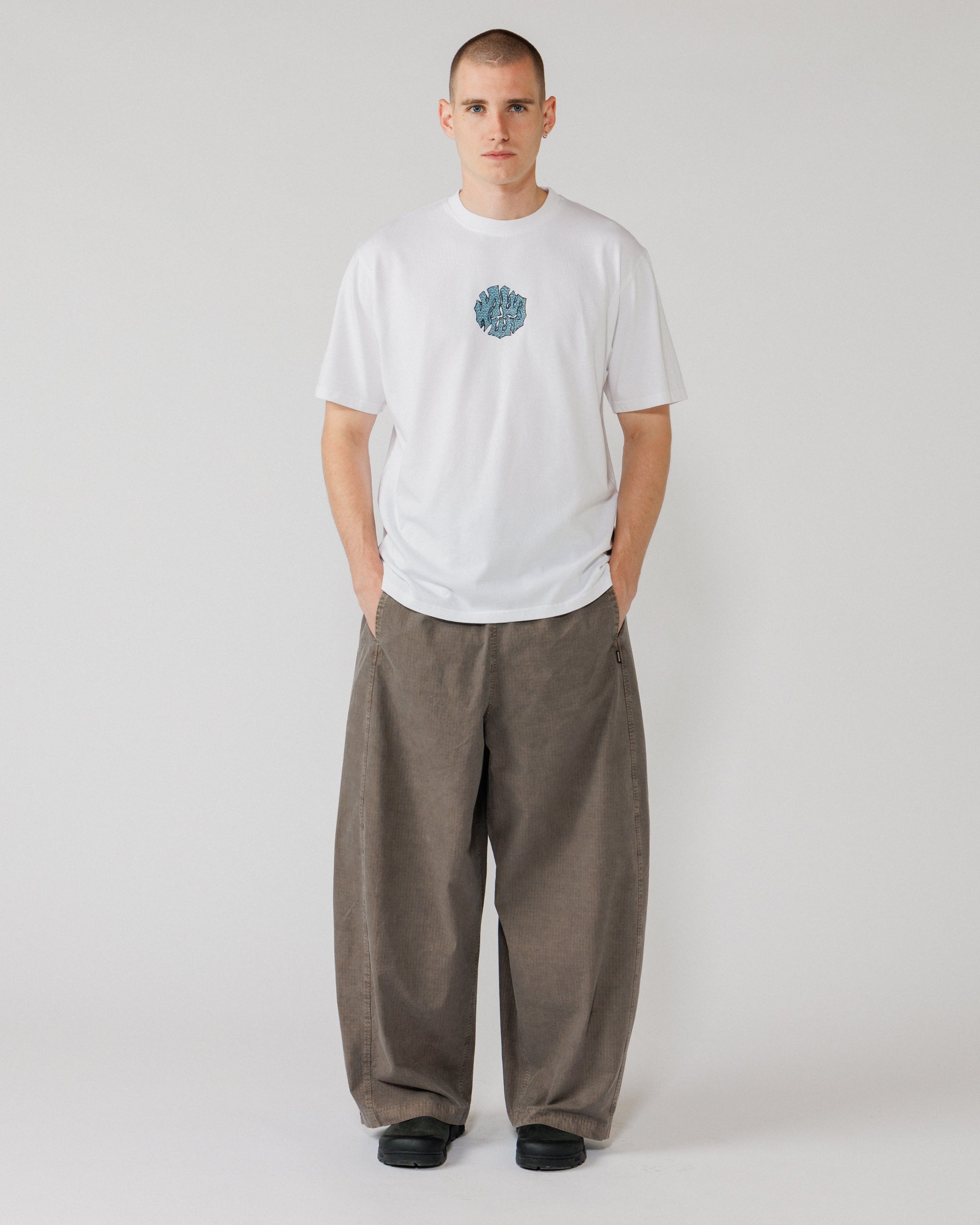 Blue Grounded Logo T-Shirt - White — full-length front, fit context