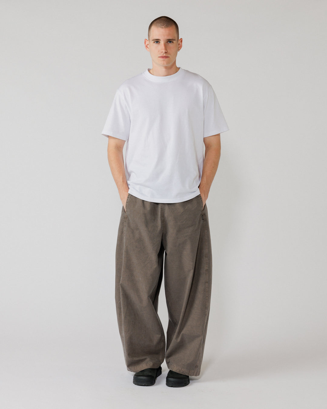 Garment Dyed Atlas Pants - Fawn Brown — hero: sharp full front, silhouette legible
