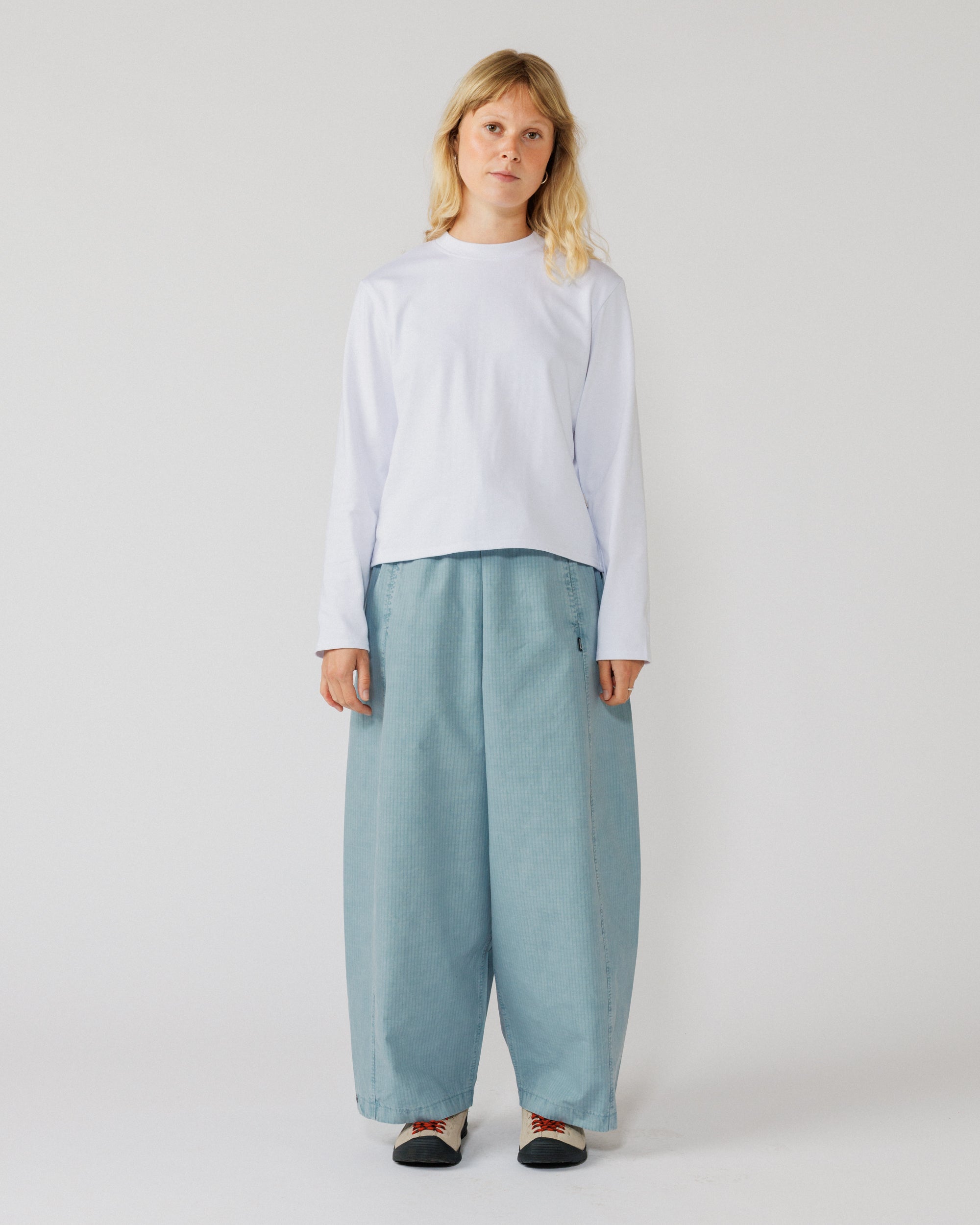 Garment Dyed Atlas Pants - Powder Blue — women's fit full front