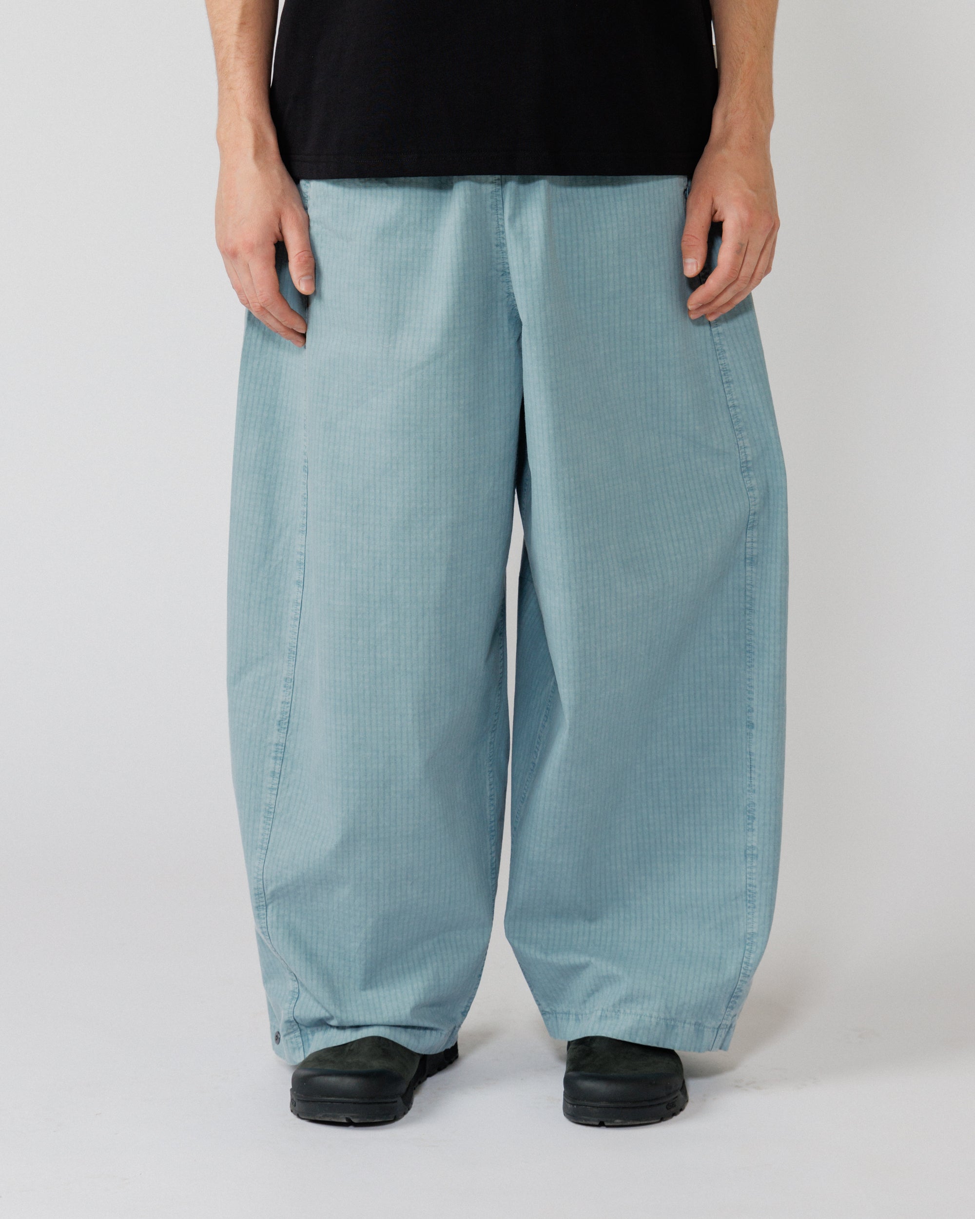 Garment Dyed Atlas Pants - Powder Blue — front crop, fit and pockets