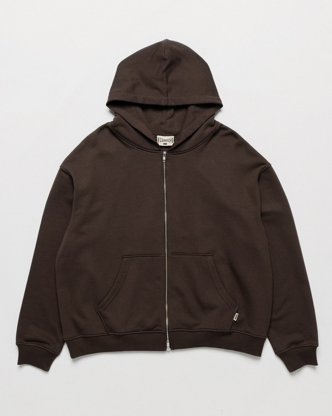 Heavyweight Two-Way Zip Hoody - Chocolate Brown — Front flat, full silhouette