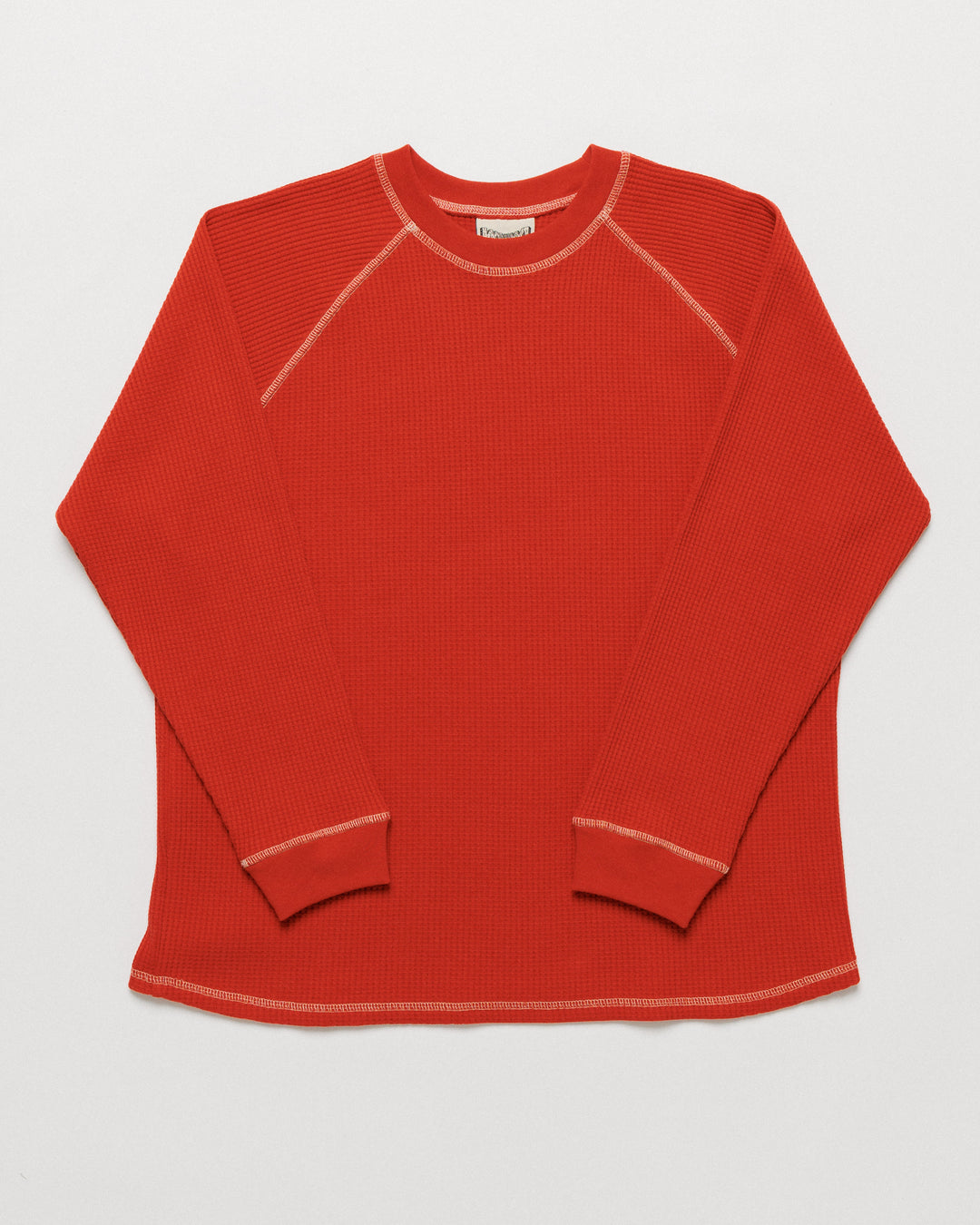 Raglan Range Waffle Knit - Signal Red w Ecru — front flat, silhouette